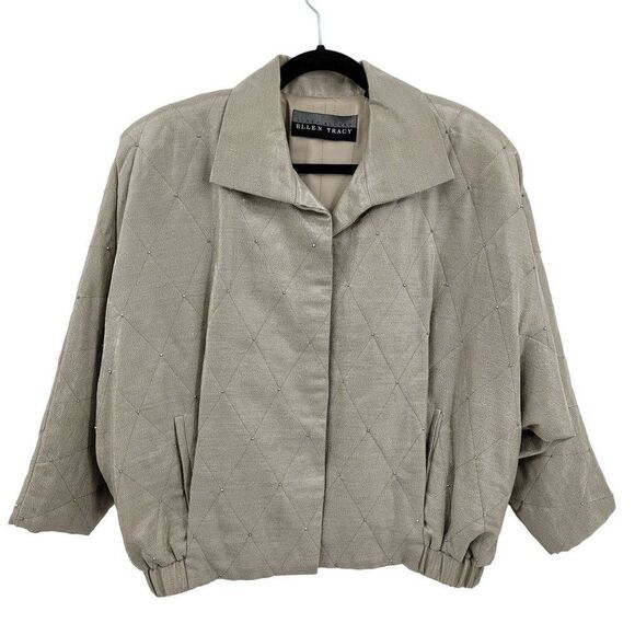 Linda Allard Ellen Tracy Jackets & Blazers - Vintage 80's Linda Allard Jacket Linen Formal Quilted Metallic Gold Bomber S